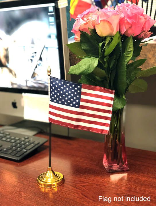 1 - Hole Gold Desktop Flag Stand for 4x6 inch flag (Weighted) - Flags Importer