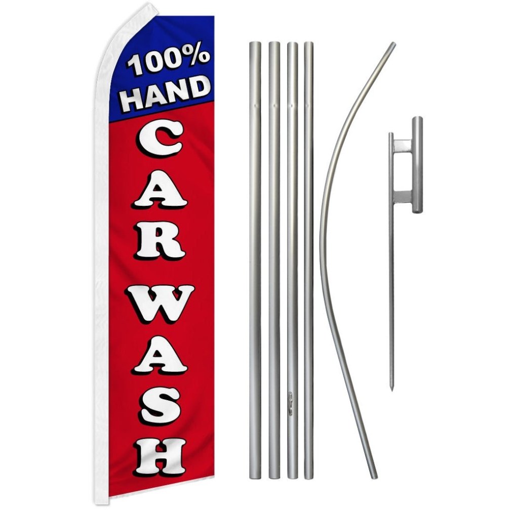 100% Hand Car Wash Super Flag & Pole Kit - Flags Importer