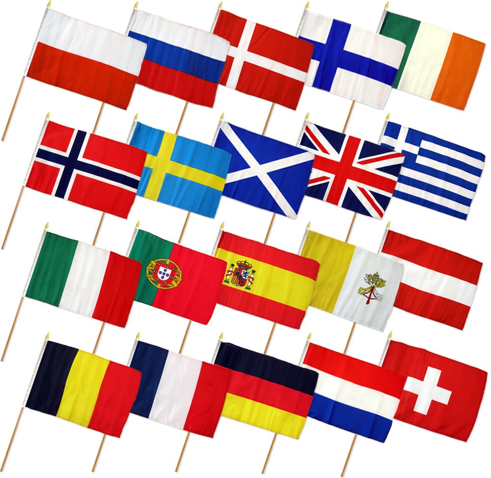 (12x18in) Set of 20 European Stick Flags - Flags Importer