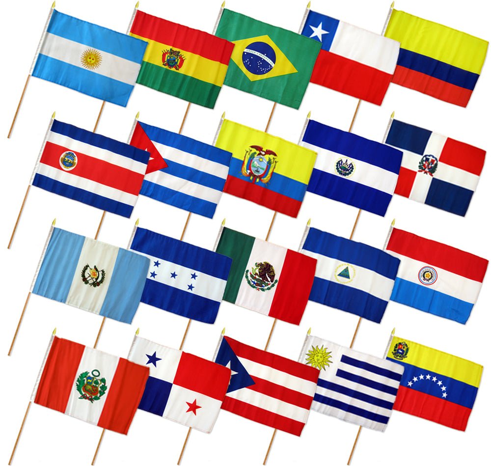 (12x18in) Set of 20 Latin American Stick Flags - Flags Importer