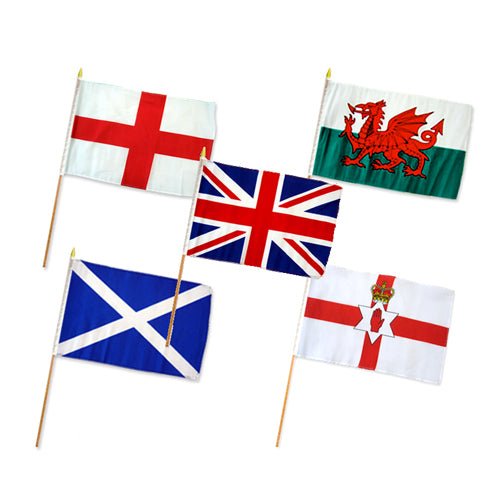 (12x18in) Set of 5 UK Country Stick Flags - Flags Importer