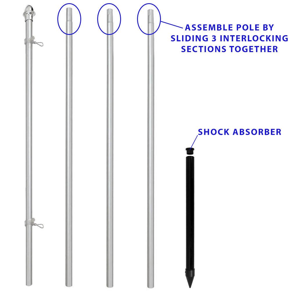 13ft Aluminum (Silver) Outdoor Pole with Ground Spike - Flags Importer