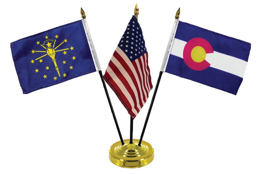 3 - Hole Gold Desktop Flag Stand for 4x6 inch flag (Weighted) - Flags Importer