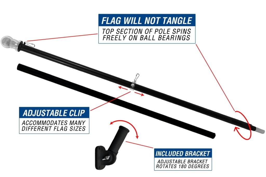 6ft Spinning Stabilizer Flag Pole & Adjustable Bracket Kit (Black) - Flags Importer