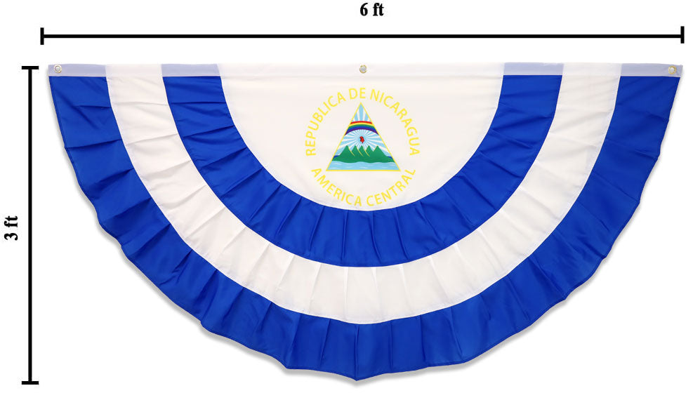 Nicaragua 3x6ft Pleated Bunting Flag