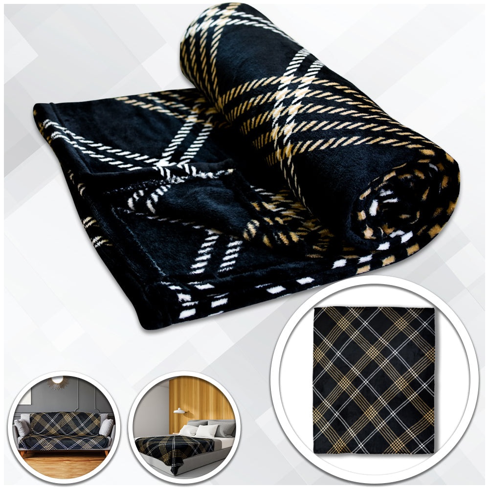 Black & Gold Plaid Soft Plush 50x60in Blanket