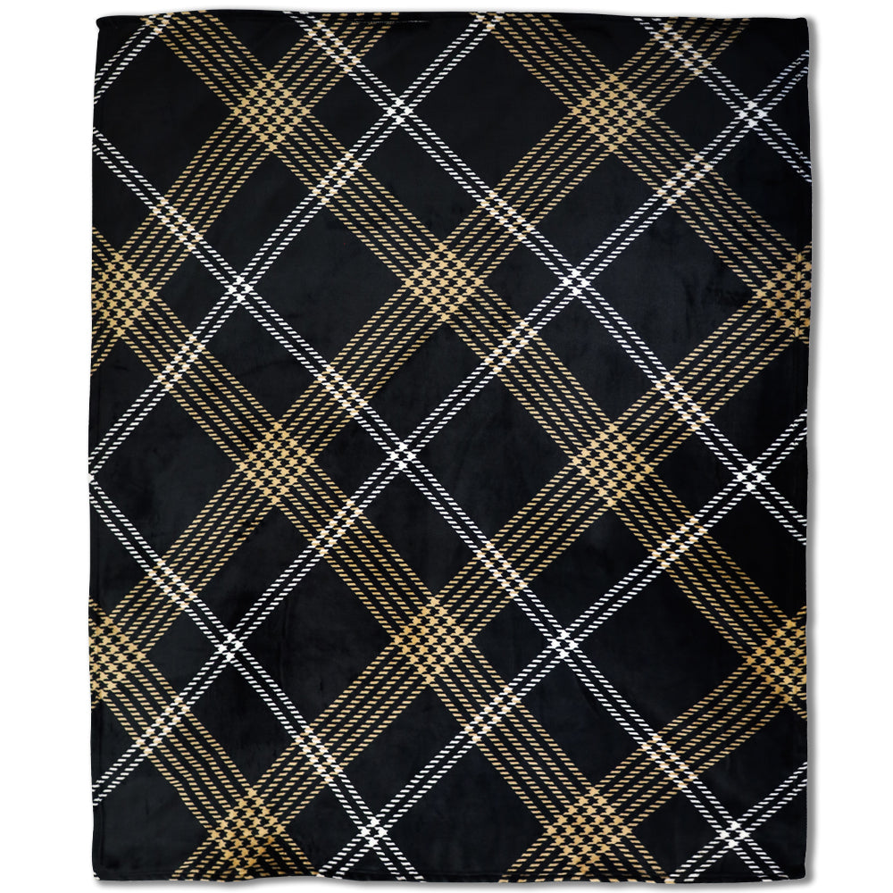 Black & Gold Plaid Soft Plush 50x60in Blanket