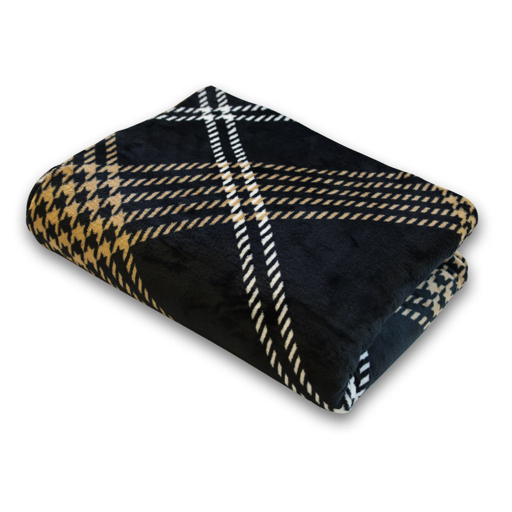 Black & Gold Plaid Soft Plush 50x60in Blanket