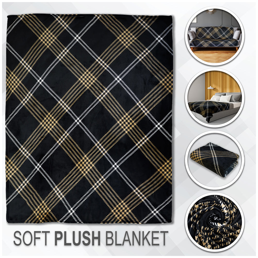 Black & Gold Plaid Soft Plush 50x60in Blanket