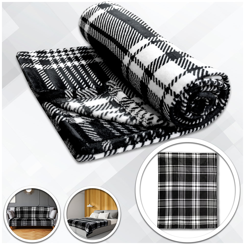 Black & White Plaid Soft Plush 50x60in Blanket