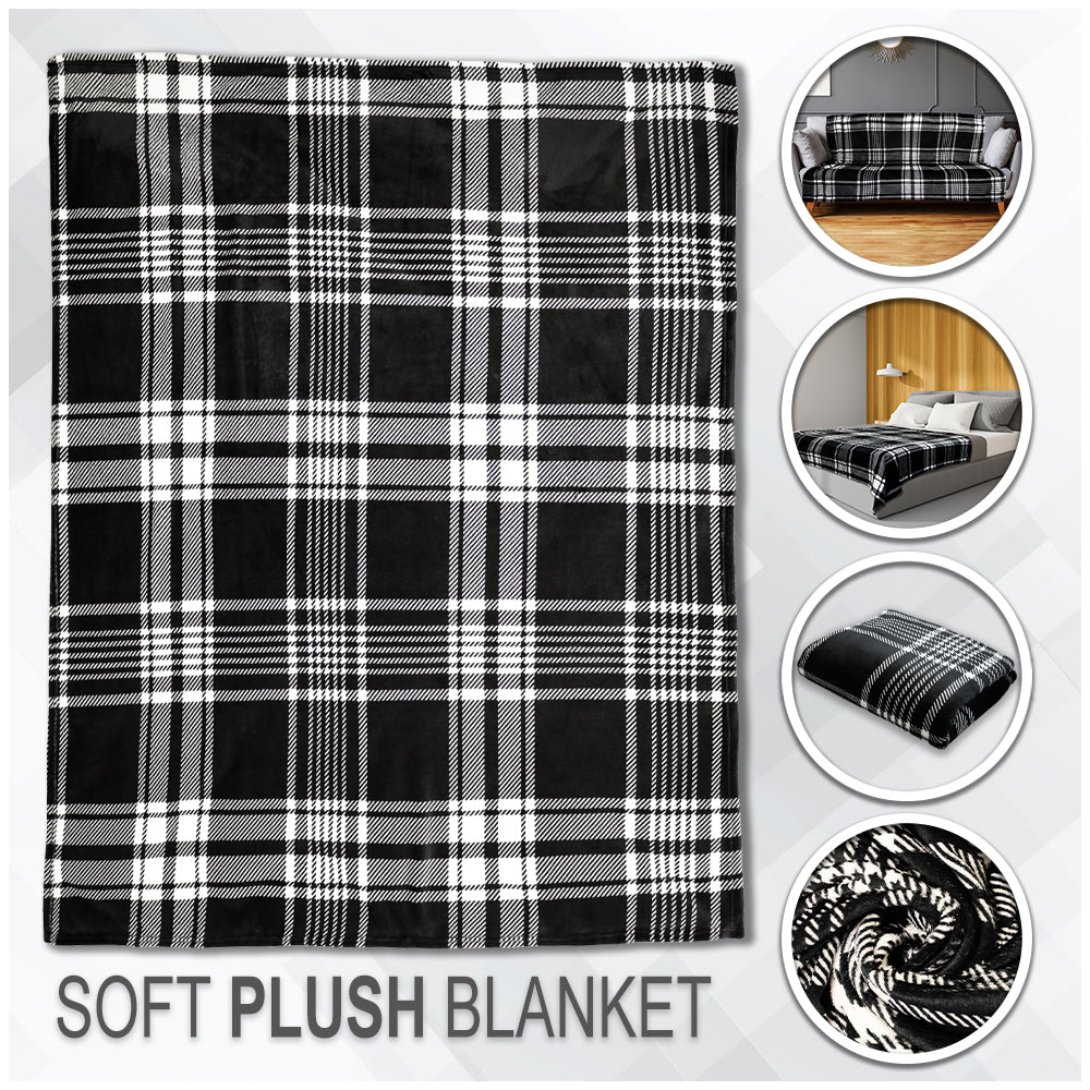 Black & White Plaid Soft Plush 50x60in Blanket