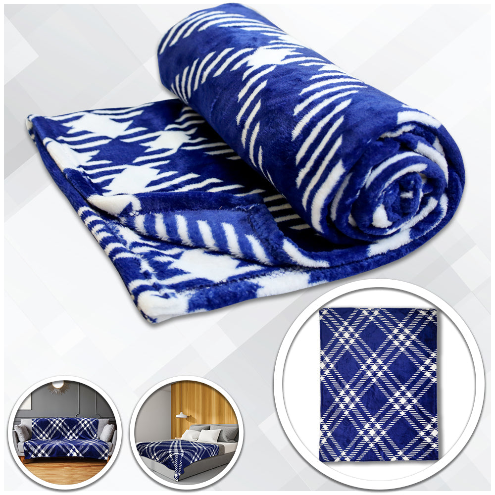 Blue & White Plaid Soft Plush 50x60in Blanket
