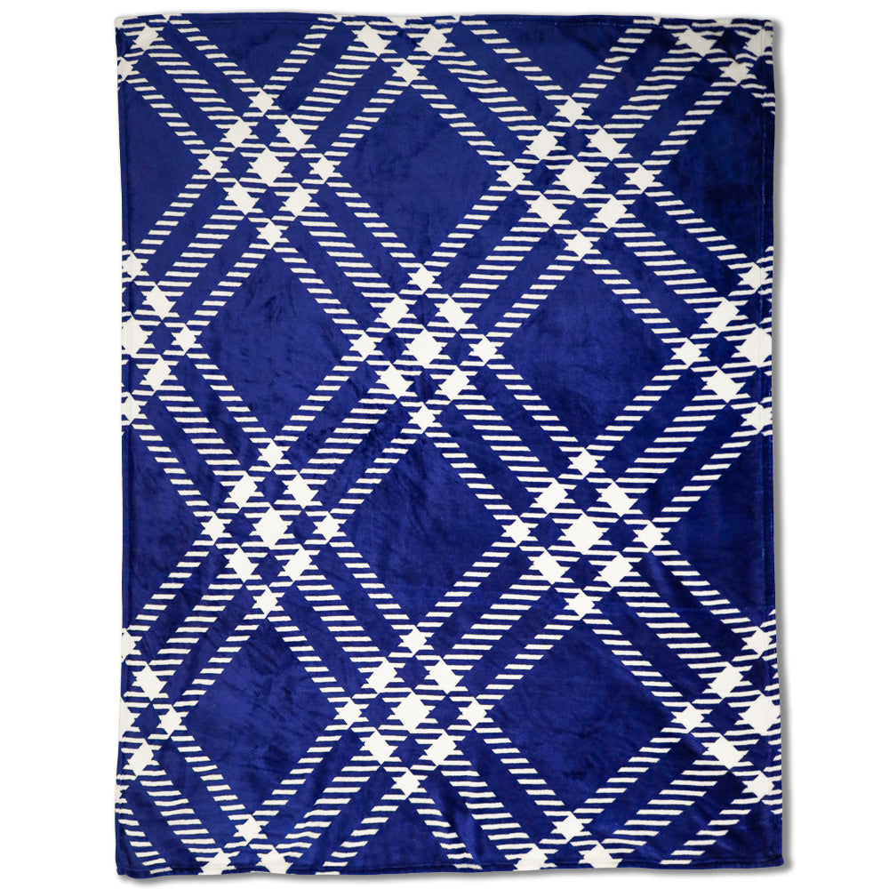 Blue & White Plaid Soft Plush 50x60in Blanket
