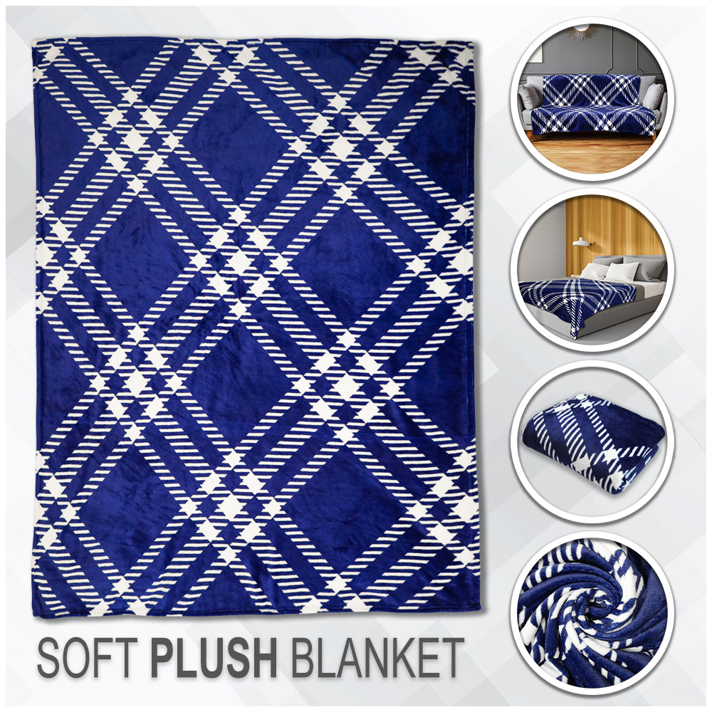 Blue & White Plaid Soft Plush 50x60in Blanket