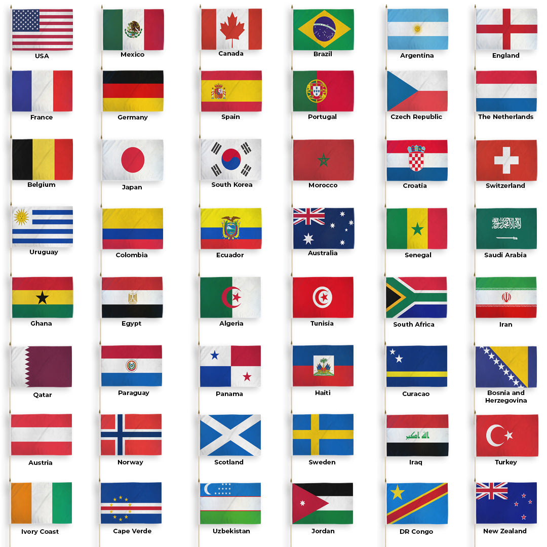 World Cup 2026 Flagship Flag Set – 48 Countries (12x18in Stick Flag)