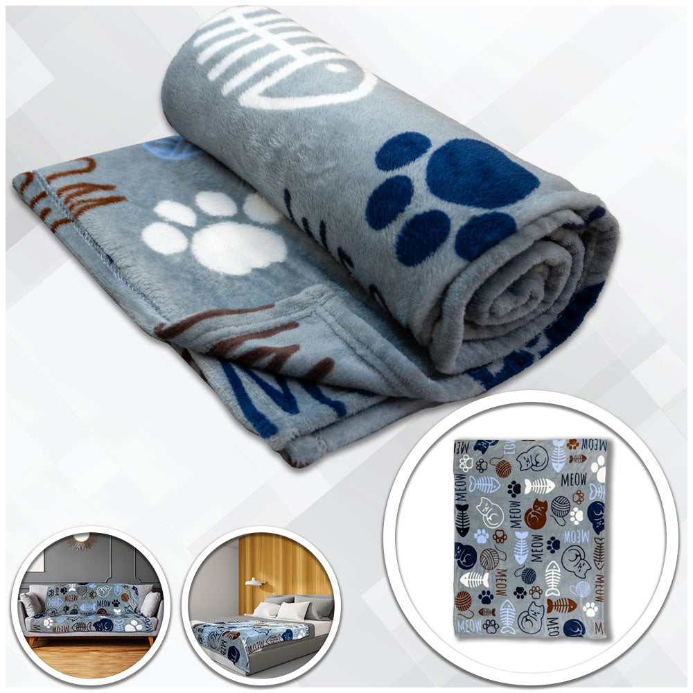 Kitty Paws (Gray) Soft Plush 50x60in Blanket