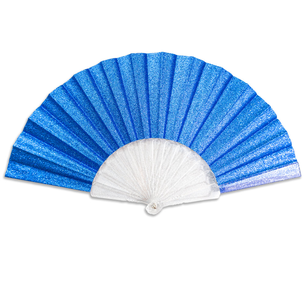 Glitter Royal Blue Small Hand Fan (Clear Handle)