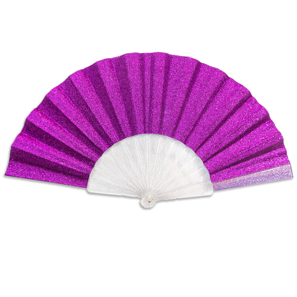 Glitter Purple Small Hand Fan (Clear Handle)