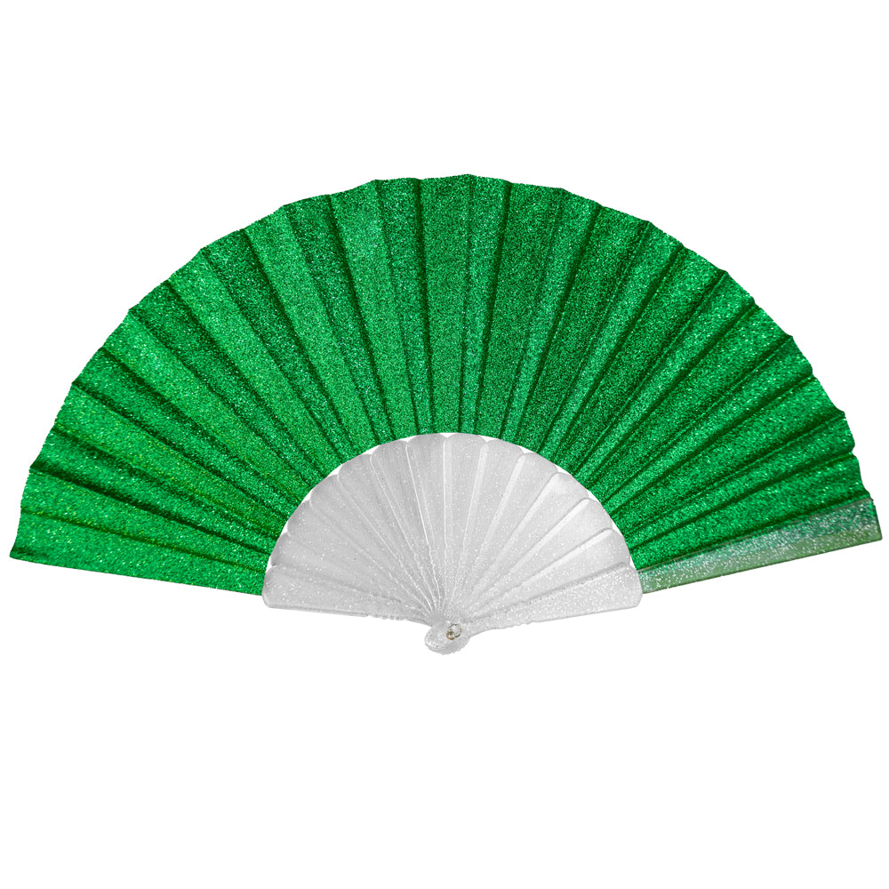 Glitter Green Small Hand Fan (Clear Handle)