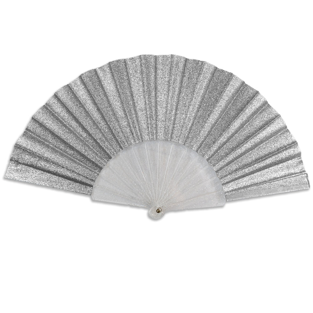 Glitter Silver Small Hand Fan (Clear Handle)