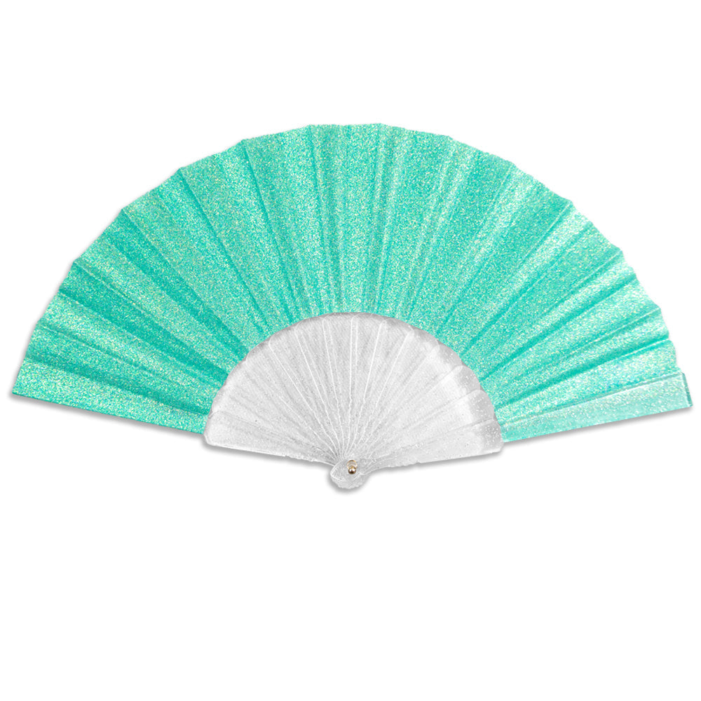 Glitter Mermaid Green Small Hand Fan (Clear Handle)