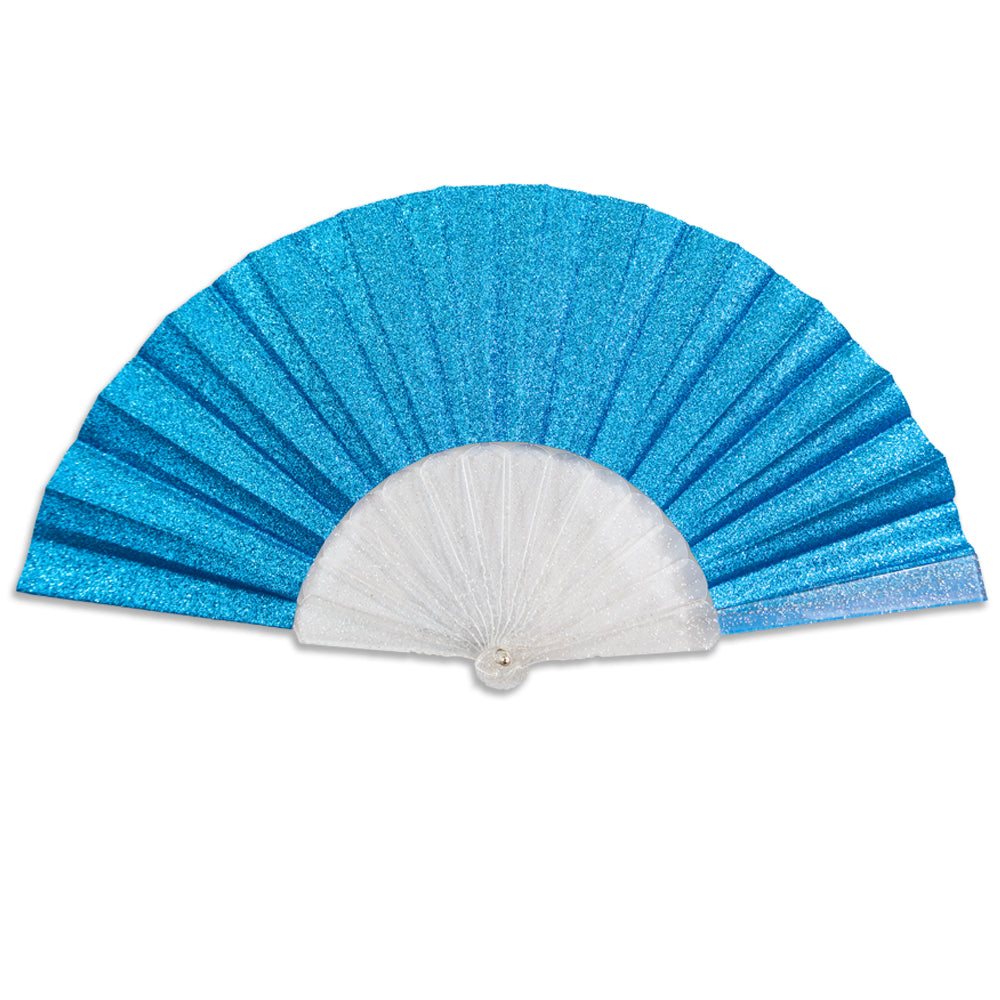 Glitter Sky Blue Small Hand Fan (Clear Handle)