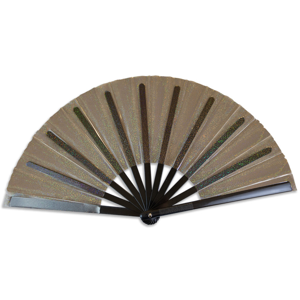 Transparent Glitter Black X-Large Hand Fan
