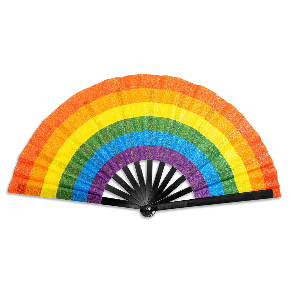 Rainbow Glitter X-Large Hand Fan