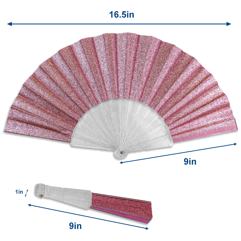 Glitter Pink Small Hand Fan (Clear Handle)