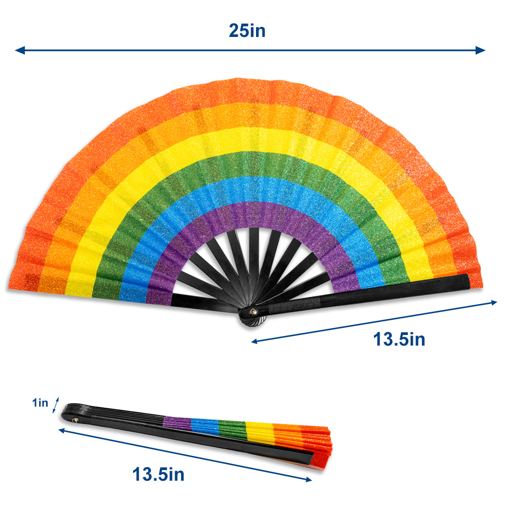 Rainbow Glitter X-Large Hand Fan