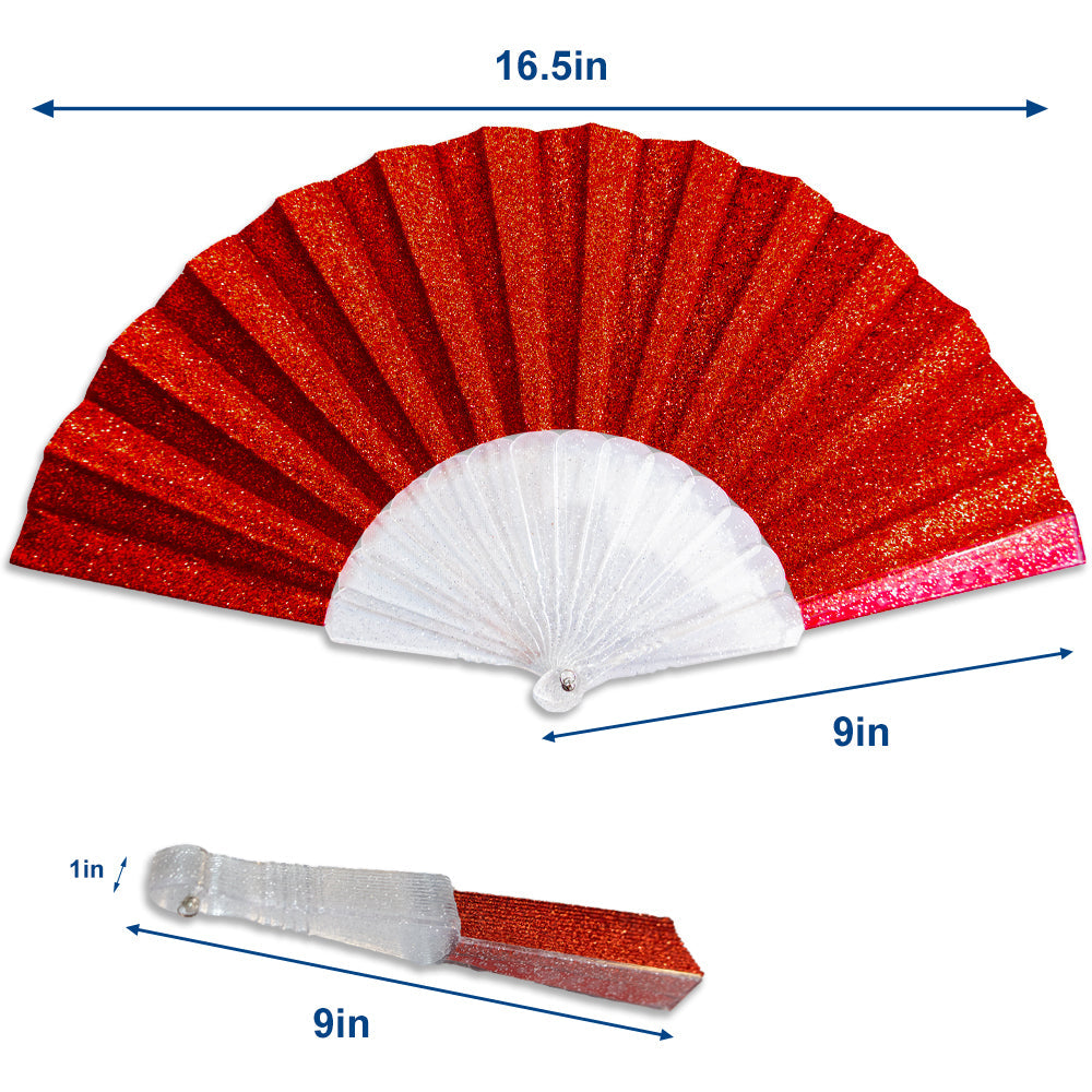 Glitter Red Small Hand Fan (Clear Handle)
