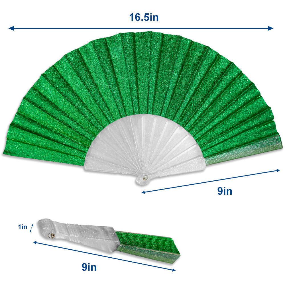 Glitter Green Small Hand Fan (Clear Handle)