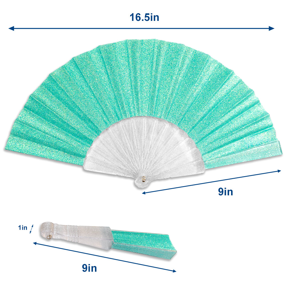 Glitter Mermaid Green Small Hand Fan (Clear Handle)