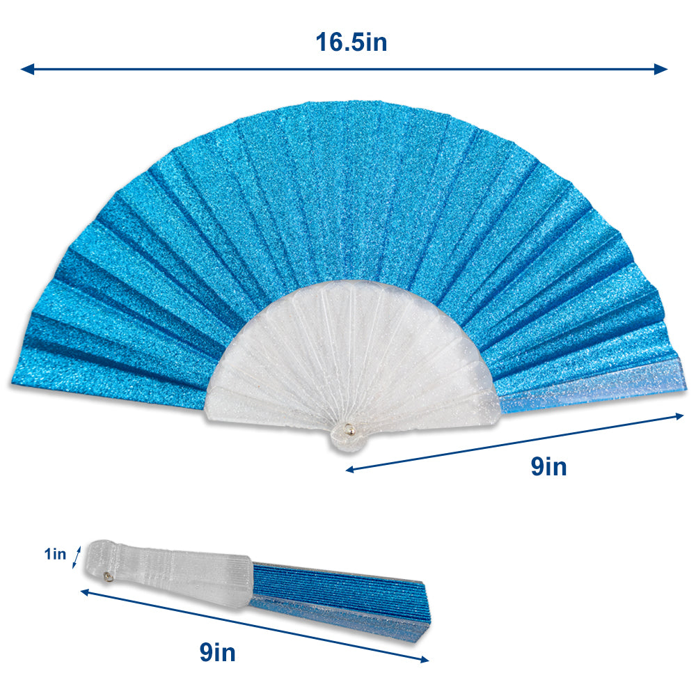 Glitter Sky Blue Small Hand Fan (Clear Handle)