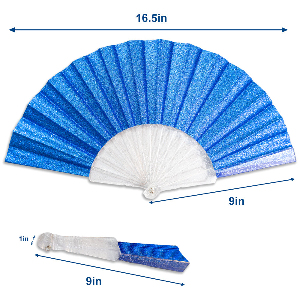 Glitter Royal Blue Small Hand Fan (Clear Handle)