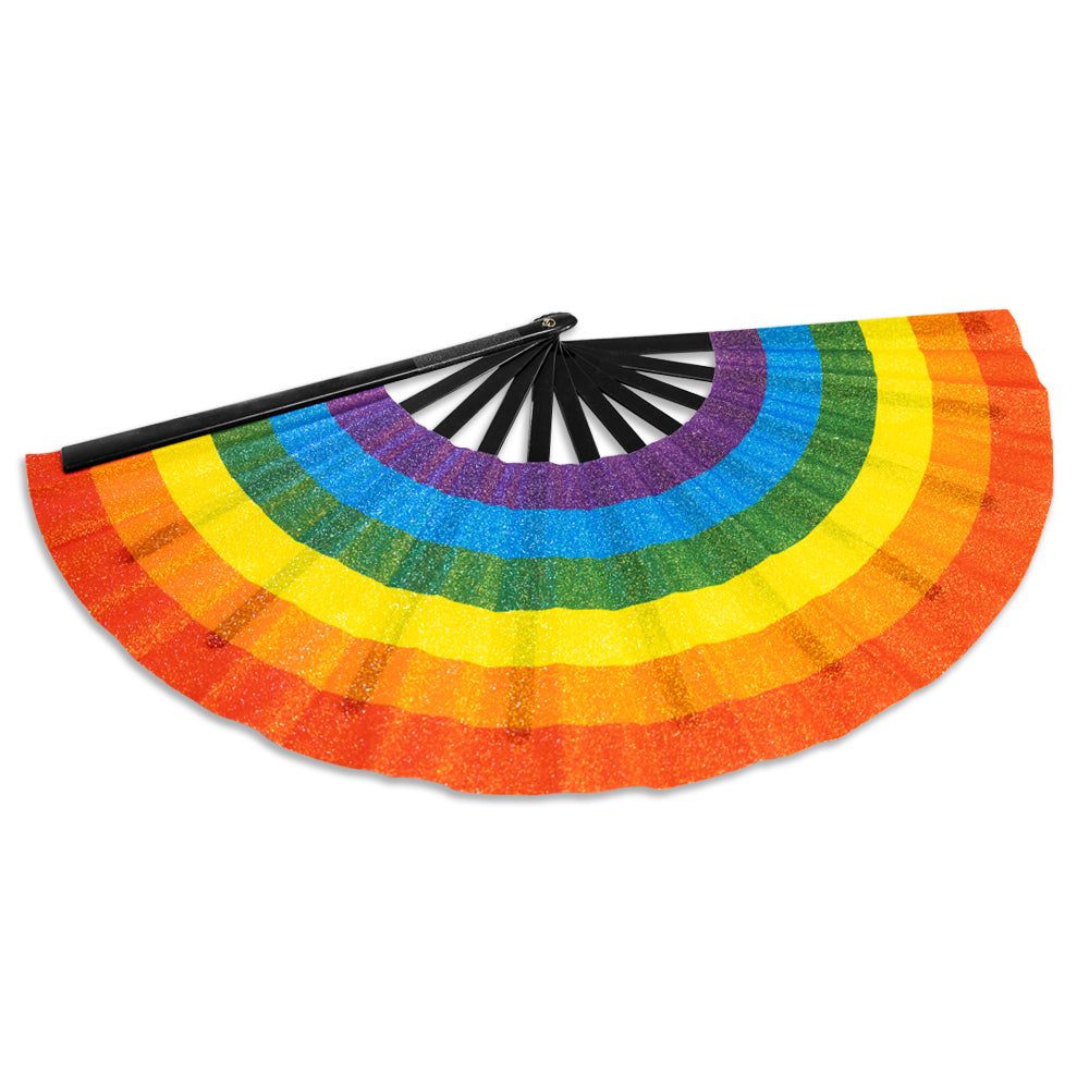 Rainbow Glitter X-Large Hand Fan
