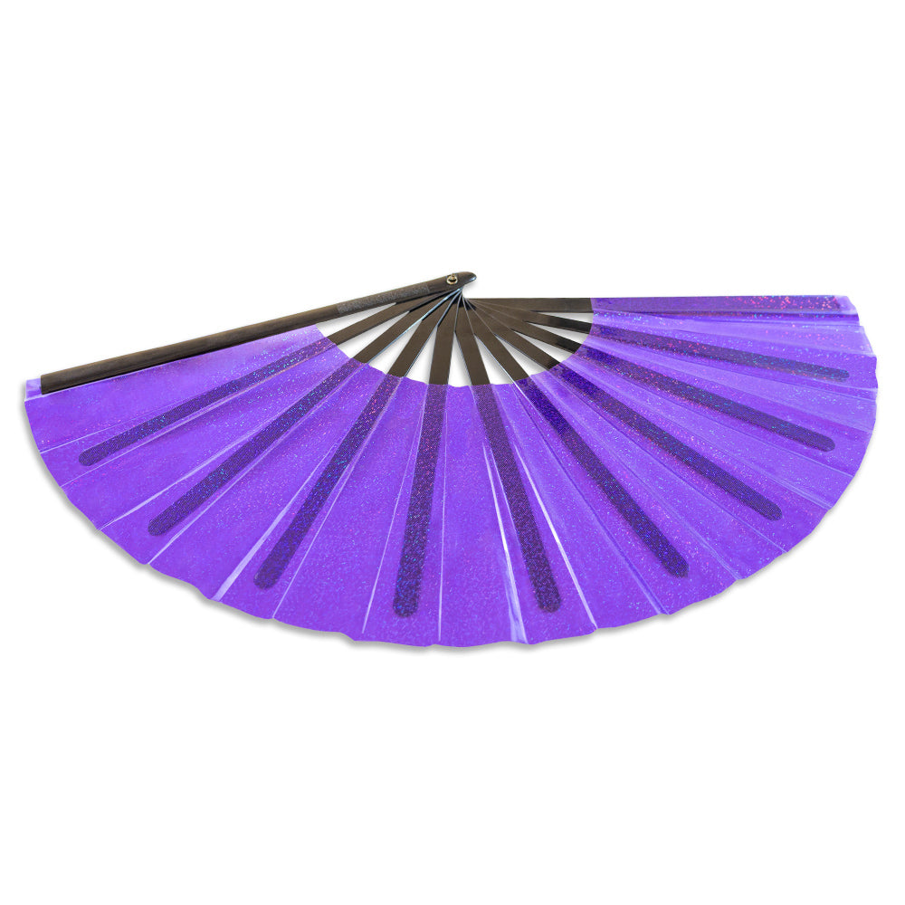 Transparent Glitter Purple X-Large Hand Fan