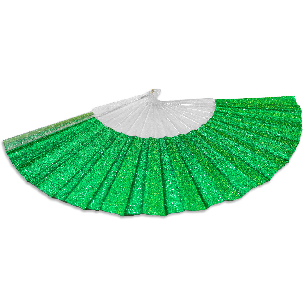 Glitter Green Small Hand Fan (Clear Handle)