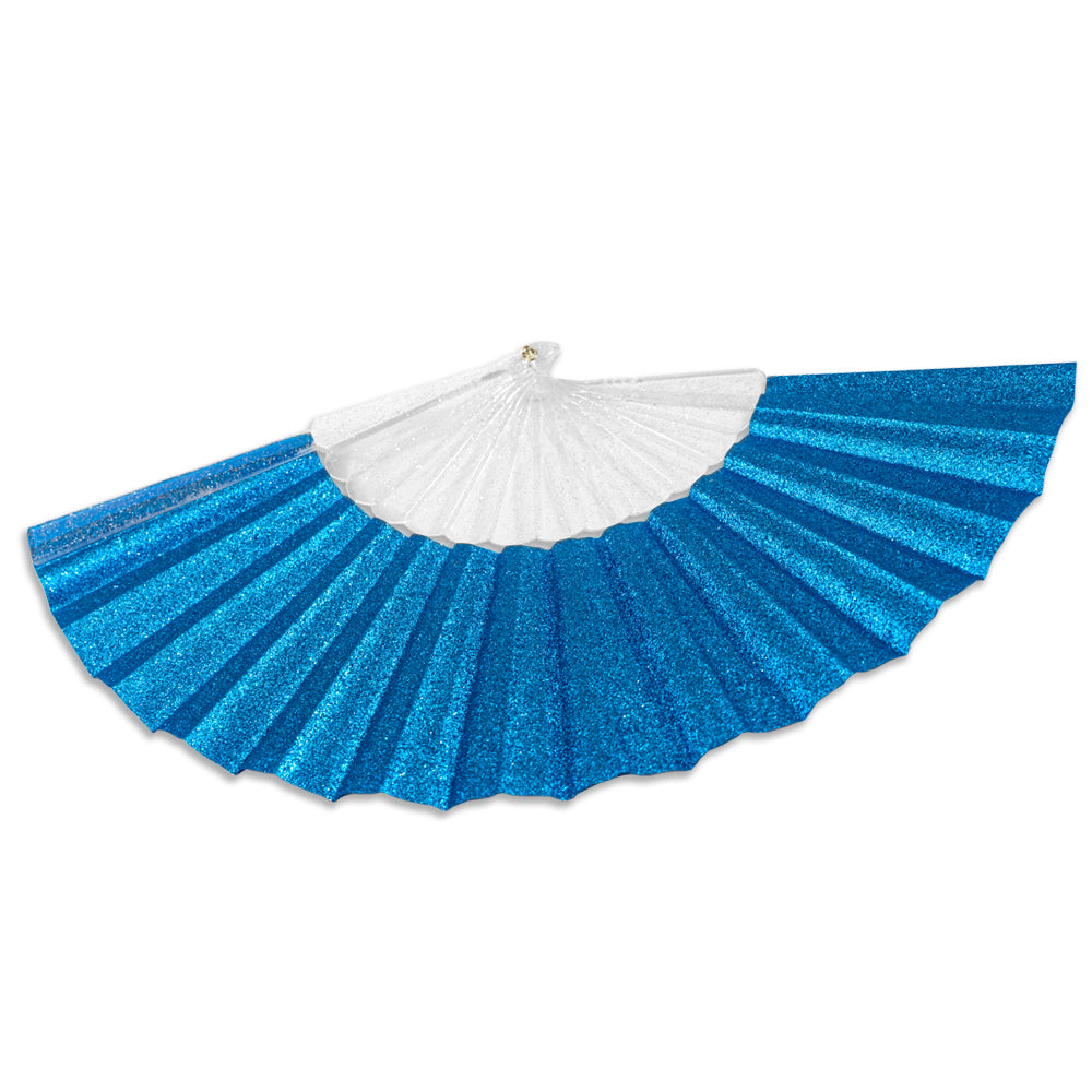 Glitter Sky Blue Small Hand Fan (Clear Handle)