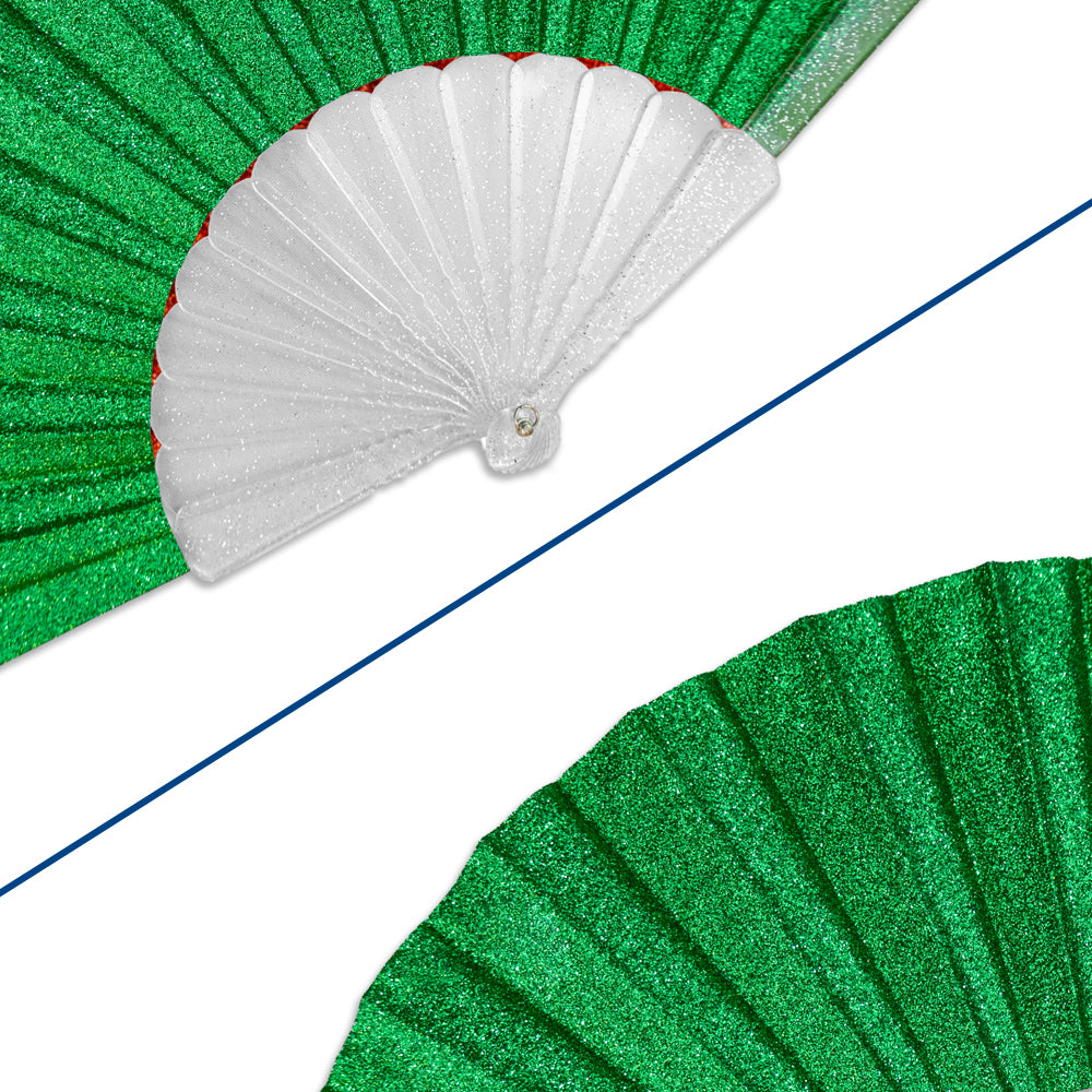 Glitter Green Small Hand Fan (Clear Handle)