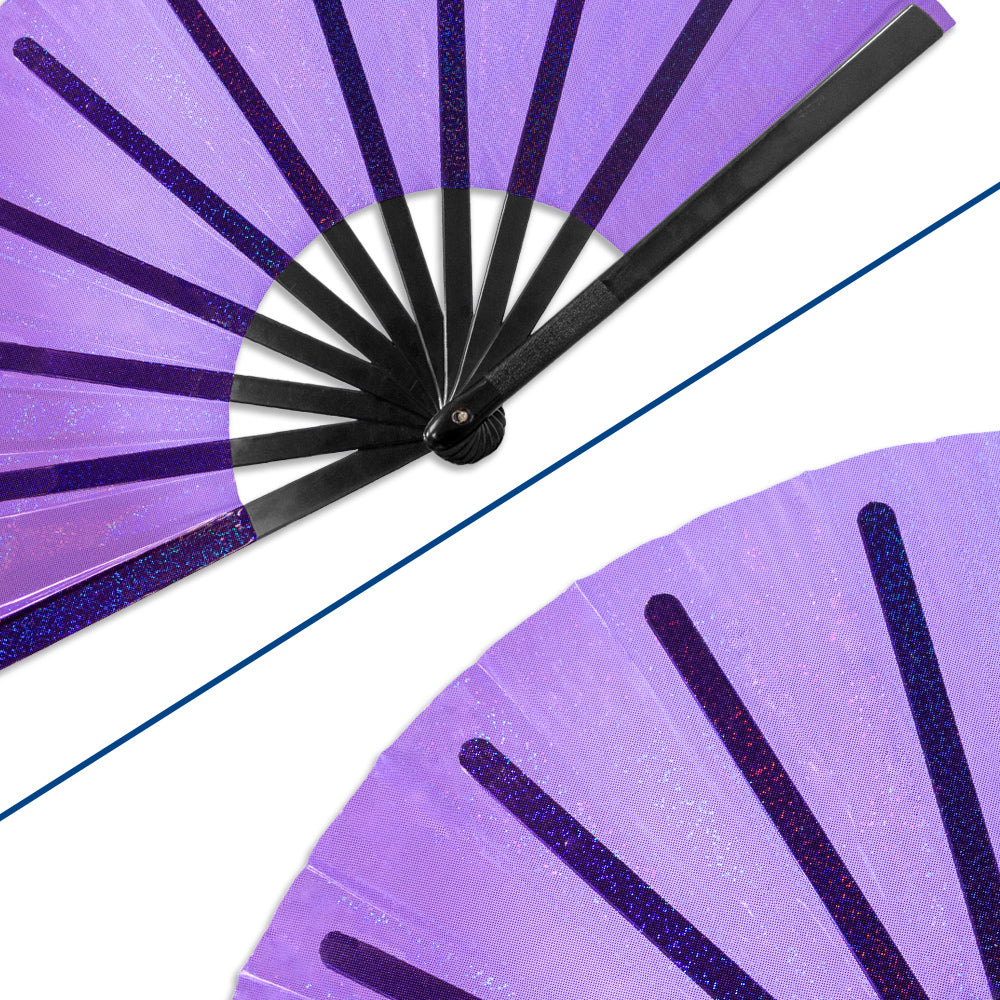Transparent Glitter Purple X-Large Hand Fan