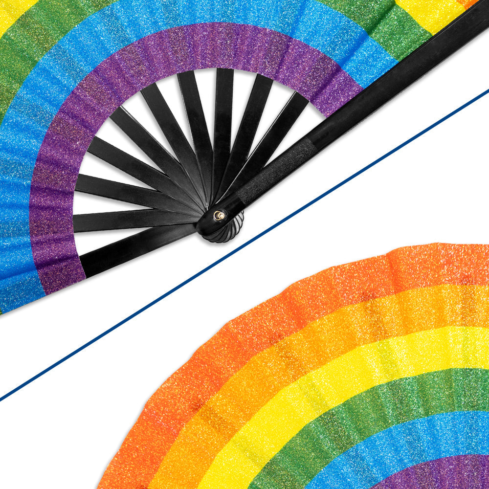 Rainbow Glitter X-Large Hand Fan