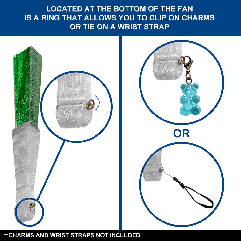 Glitter Green Small Hand Fan (Clear Handle)