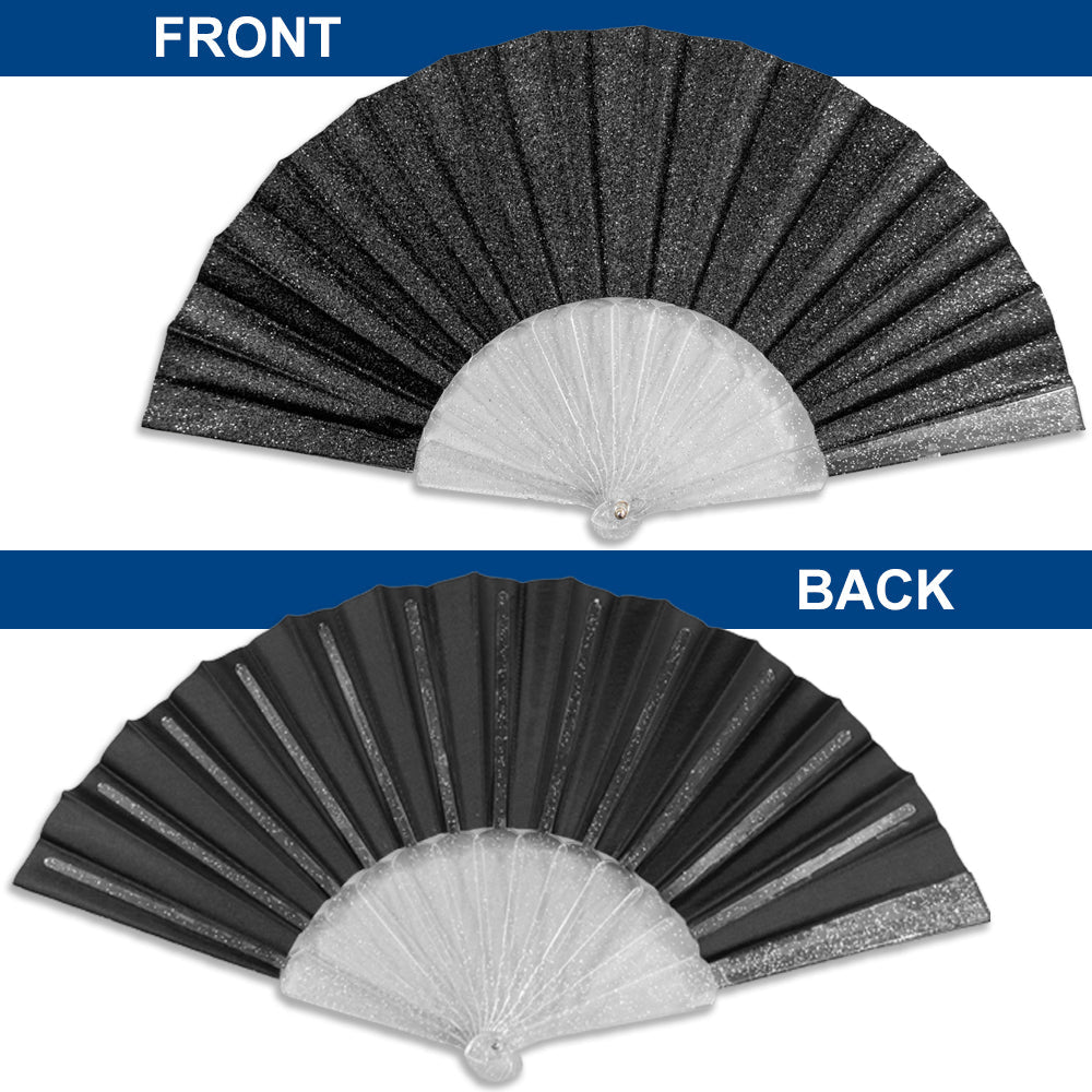 Glitter Black Small Hand Fan (Clear Handle)