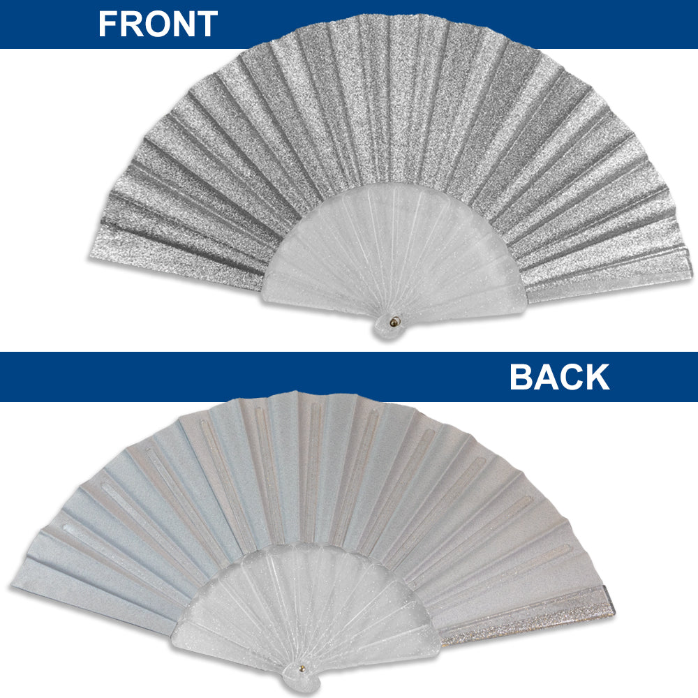 Glitter Silver Small Hand Fan (Clear Handle)