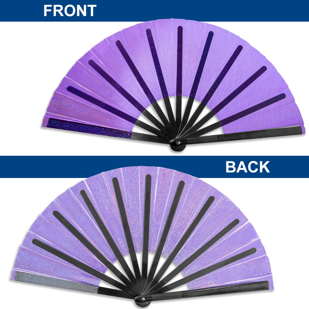 Transparent Glitter Purple X-Large Hand Fan