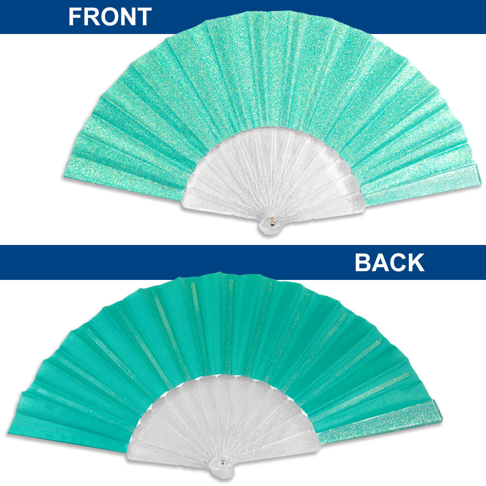 Glitter Mermaid Green Small Hand Fan (Clear Handle)