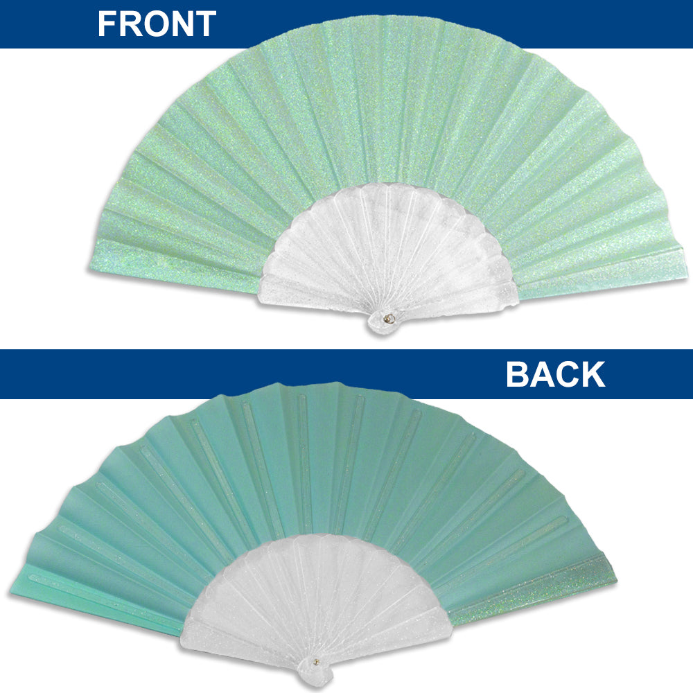 Glitter Fairy Blue Small Hand Fan (Clear Handle)