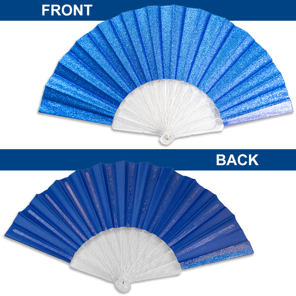 Glitter Royal Blue Small Hand Fan (Clear Handle)