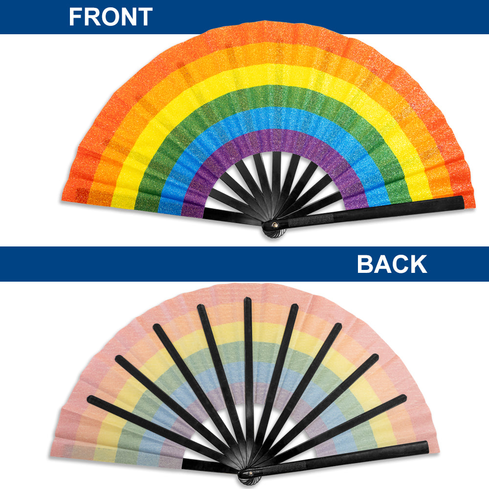 Rainbow Glitter X-Large Hand Fan
